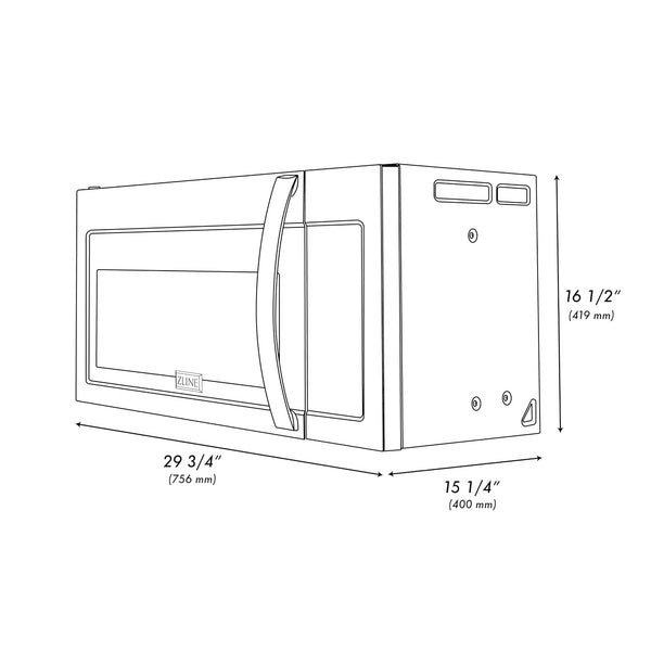 ZLINE over the Range Convection Microwave Oven in Black Stainless Steel with Modern Handle and Sensor Cooking9