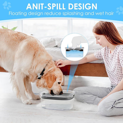 3L No Spill Dog Water Bowl with Slow Drinking Disk(Gray) | Clear Acrylic, Easy Water Check, Non-Slip Pads, Slobber Stopper Splash Proof Water Bowl for Sloppy Messy Drinkers Reduce Mess3
