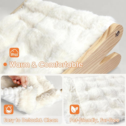 Plush Elevated Cat Bed - Cozy Raised Cat Hammock with Solid Wood Frame, Soft Furry Cushion for Indoor Cats & Small Dogs, Multi-Color Options(White)5