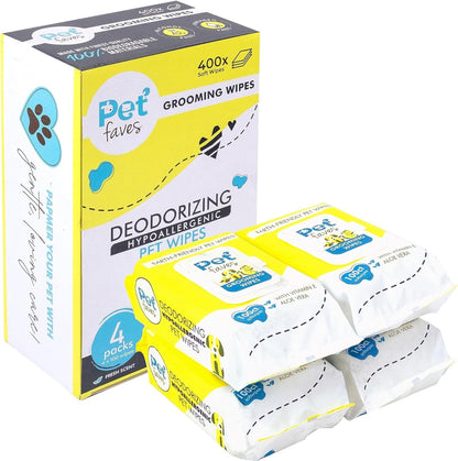 Pet Faves Dog Wipes for Cleaning and Deodorizing | Hypoallergenic Grooming Wipes for Paws and Butt, Clean Face & Body between Baths, Plant Based Natural Pet Wipes for Dogs and Puppy (400 Count)1