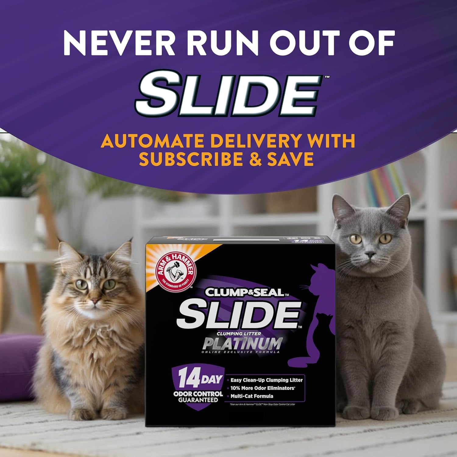 arm-hammer-slide-platinum-easy-clean-up-clumping-cat-litter-27-5-lbs-24-7-odor-control-triple-action-freshness-non-stick-low-tracking-multi-cat-formula-scented
