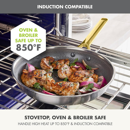 Hybrid 2 Piece (9.5" & 11") Stainless Steel & Ceramic Skillet Set | APEX Tri-Ply Pan, Pfas-Free Thermobond Nonstick, Induction & All Cooktop Compatible, Dishwasher & Oven Safe up to 850F, Gold6