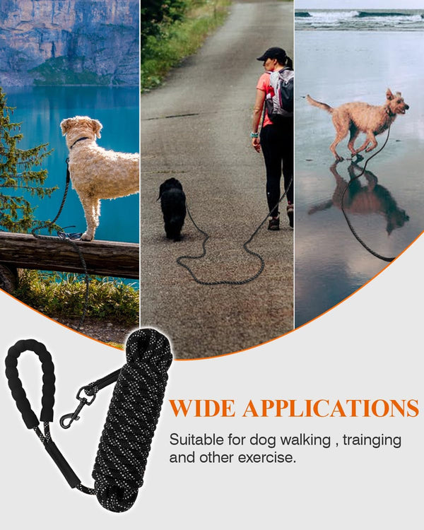 Taglory Long Dog Leash, 15FT 30FT 50FT 66FT Reflective Dog Recall Training Leash with Soft Padded Handle for Beach, Park, Outdoor Adventures, Large Dogs, Black 30FT6