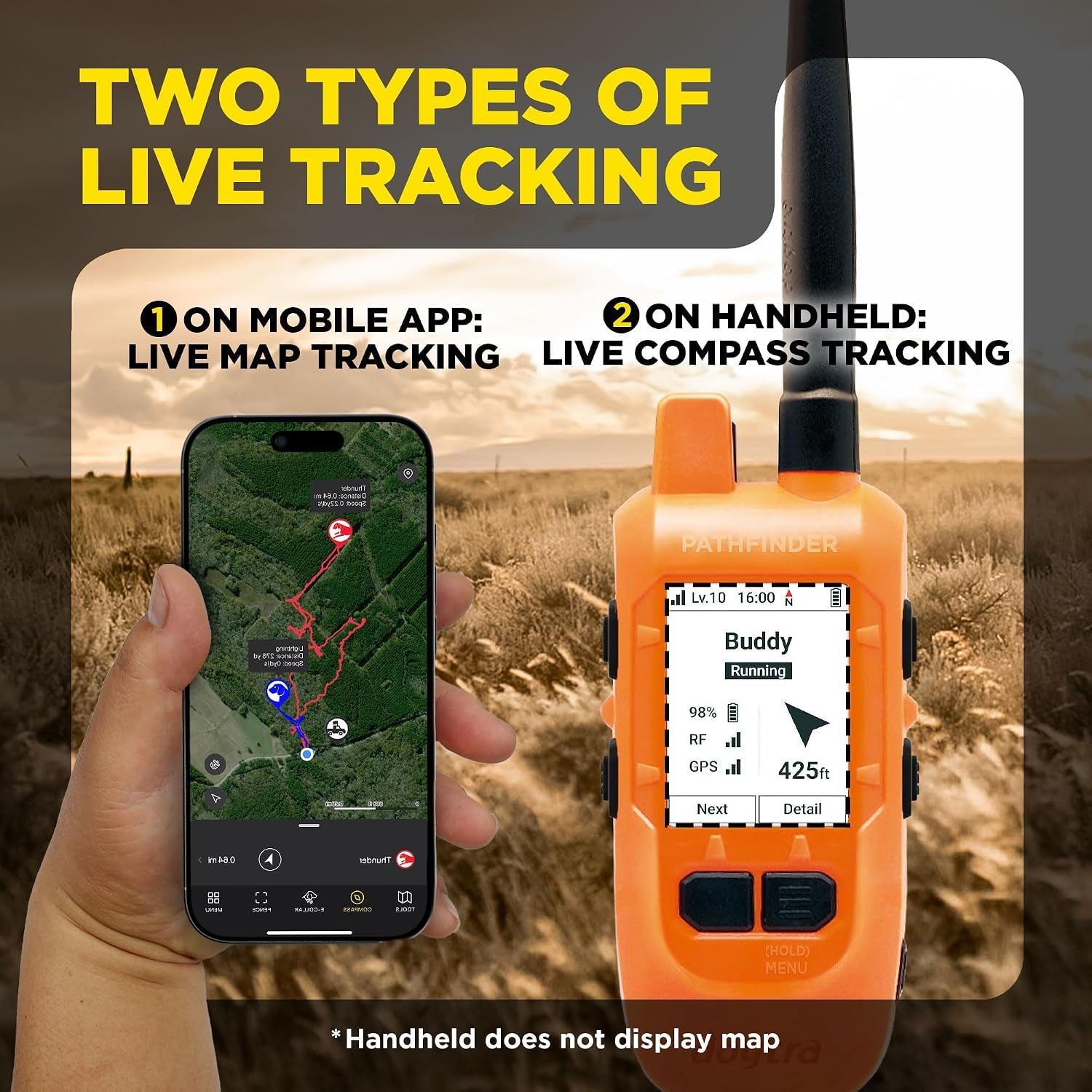 dogtra-pathfinder2-mini-compass-live-gps-dog-tracking-training-system-4-mile-range-e-collar-handheld-with-no-subscription-offline-maps-gps-fence-expandable-up-to-21-dogs-for-dogs-15-lbs