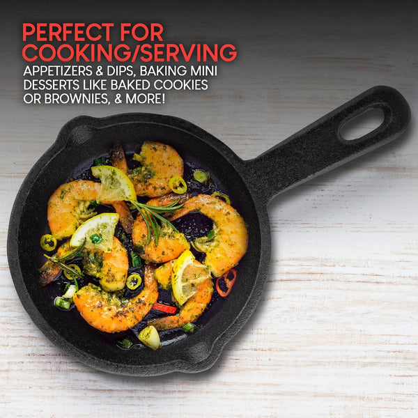 Mini Black Cast Iron Skillet Set with Silicone Mitt (4 Count) - 3.5 Inch Pans, Pre Seasoned Small Skillets for Baked Cookie/Brownie or Cooked Eggs6