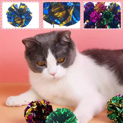 PET SHOW 20 Pcs Cat Crinkle Toy Ball 2.5Inch Mylar Cat Pounce Chase Toys Colorful Paper Ball Chase Training Activity for Cats Kittens6