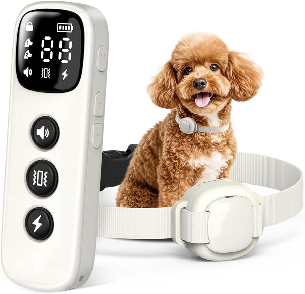 Shock Collar for Small Dogs 5-30Lbs -IPX8 Waterproof,White | 4200FT Dog Training Collar with Remote,Rechargeable Electric Collar with 3 Modes, Security Lock1