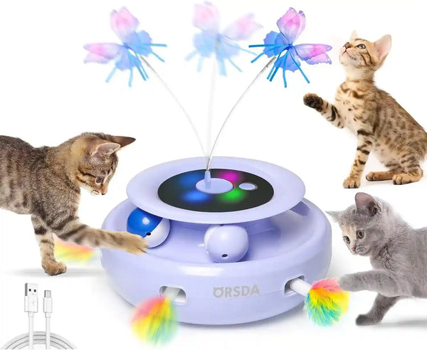 ORSDA Cat Toy, 3-In-1 Automatic Interactive Electronic Moving Ambush Feather, Fluttering Butterfly, Track Balls, USB Rechargeable Powered Smart Indoor Exercise Kicker10