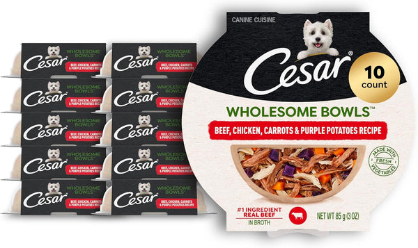 Cesar Wholesome Bowls Wet Dog Food, Chicken Recipe, 3 Oz, 10 Count | Real Chicken #1 Ingredient, Slow-Cooked, 7 Key Ingredients, No By-Products or Artificial Flavors, Easy to Digest17