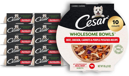 Cesar Wholesome Bowls Wet Dog Food, Chicken Recipe, 3 Oz, 10 Count | Real Chicken #1 Ingredient, Slow-Cooked, 7 Key Ingredients, No By-Products or Artificial Flavors, Easy to Digest17