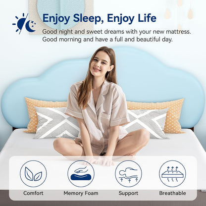 Memory Foam Mattress, Soft Plush Feel, Breathable, 6 Inch, Twin, White/Grey6