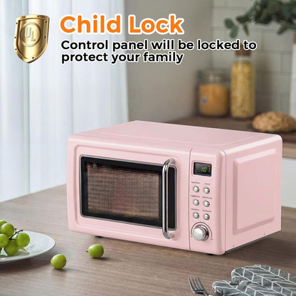 Retro Microwave 0.7Cu.Ft, 700 Watt Countertop Microwave | 5 Micro Power Defrost, Auto Cooking Function, LED Display, Child Lock, Pink Small Microwave for Kitchen, RV, Dorm6