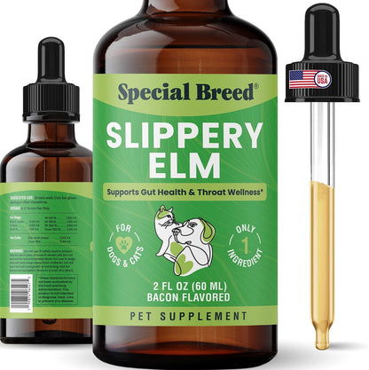 Slippery Elm for Dogs and Cats - Soothing Digestive Relief and Gut Support - Stomach Comfort and Throat Support - Herbal Drops for Pets - Easy to Use - Bacon Flavored - 2 Fl Oz1