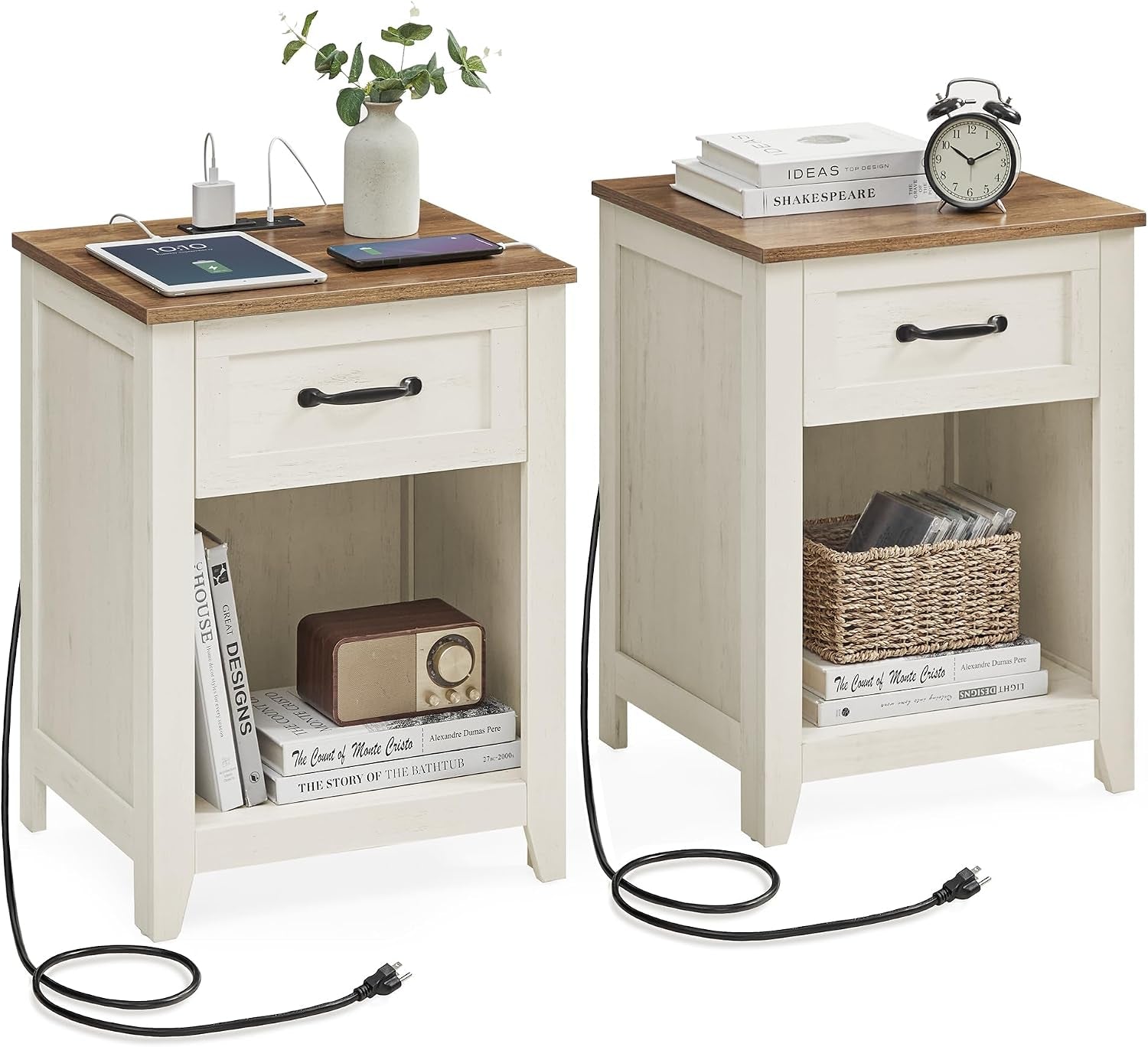 vasagle-farmhouse-nightstands-with-charging-station-1-drawer-set-of-2-bedside-table-side-table-with-open-compartment-for-bedroom-rustic-white-and-honey-brown-liry-collection-ulet859k41