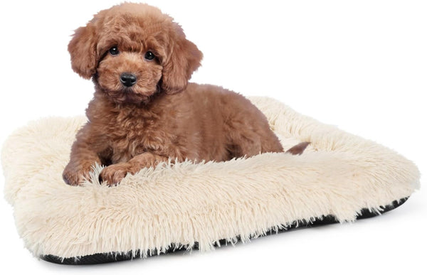 Nononfish Dog Crate Bed for Small Dogs Washable Orthopedic Flat for inside Crate Cages Kennel House Sofa Plush Comfy Sleeping Beige,24 In1