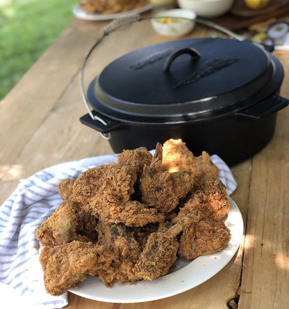10-Qt Pre-Seasoned Cast Iron Chicken Fryer Features Cast Iron Domed Lid Cool Touch Coil Handle Perfect for Frying Chicken & Fish Slow Simmering Batches of Chili Stew and Jambalaya3