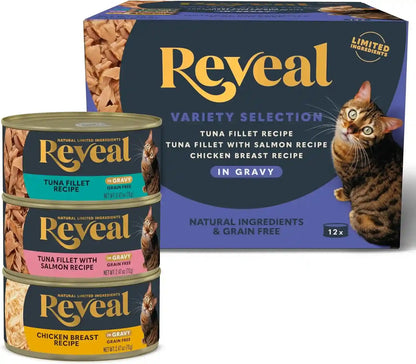 Reveal Fish & Chicken Variety in Gravy Wet Cat Food 12-Pack 2.47 Oz Cans | 100% Natural, High Quality Protein, Limited Ingredient, Grain Free, No Fillers, No Artificial Additives, No By-Products1
