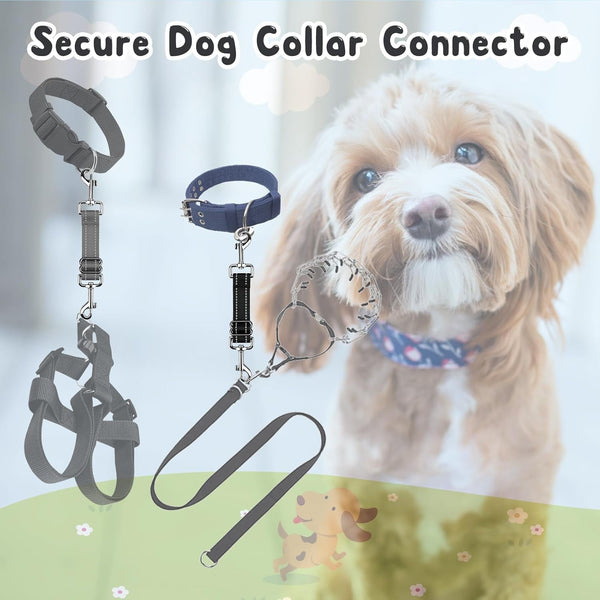 YUEPET Dog Safety Collar Clips 2 Pack Adjustable Prong Backup Clips Reflective Double Ended Backup Clasp Leash Connector for Dog Harness to Collar Safety Clip(Grey+Black) | Prong Collar Backup, Double-Ended Clips, Harness to Collar Connector, Reflective Strap, 7-8.2 in Adjustable Length, 2 Pack3