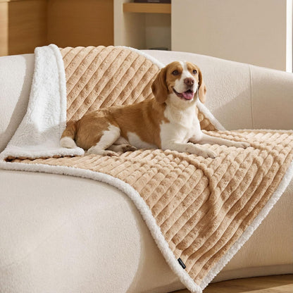 Bedsure Comfyfleece™ Waterproof Dog Blankets for Large Dogs,50X60 Cream | Soft Plush Couch Cover,Washable Corduroy Fleece for Furniture Protector,Cozy Calming Reversible Pet Blanket for Senior Dogs17