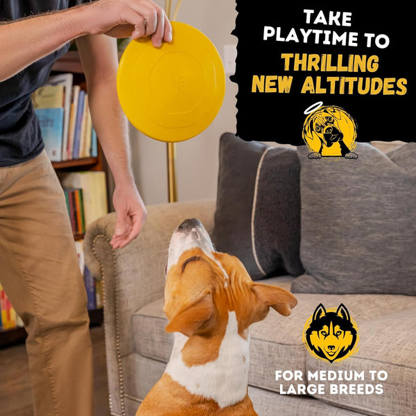 "Indestructible Dog Disc - Lifetime Replacement - Medium & Large Breed - Ultra Durable for Aggressive Chewers - Tough & Strong, Heavy Duty Natural Rubber Toy - Fetch, Tug, & Chew - 8In7