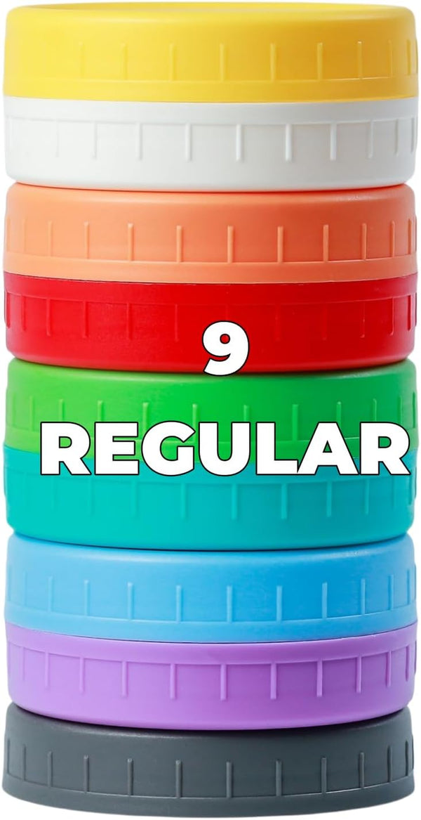 9Pcs Mason Jar Lids, Regular Mouth Plastic Mason Lids, Leak Proof Canning Lid with Silicone Ring for Ball, Kerr and More, Reusable Can Tops, Colored Caps Covers for Jars1