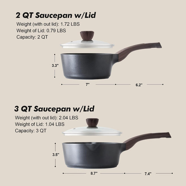 2.0 & 3.0 Quart Sauce Pan Sets with Lid, Cooking Pots Set, Nonstick Saucepan Set with Pour Spout, Small Kitchen Pot, Non Toxic Saucepot, Induction Comptable, Easy to Clean, PFOA Free7