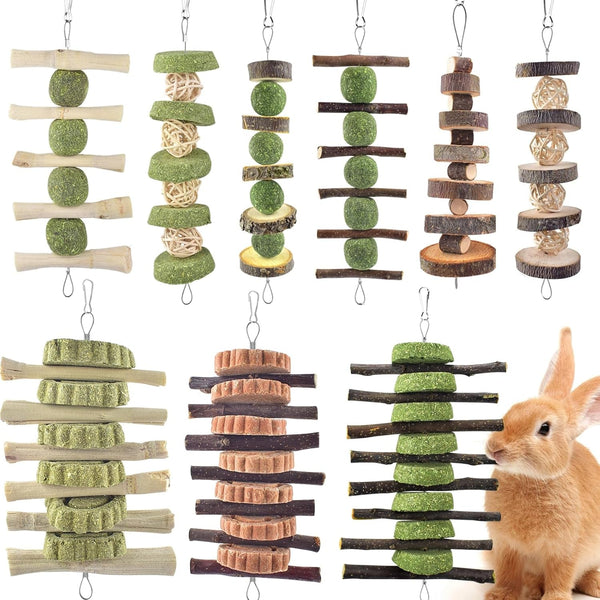 ERKOON Bunny Chew Toys, Rabbit Chew Toys for Teeth Grinding, Improve Dental Health, 100% Natural Apple Wood Timothy Grass Cake Treats for Rabbits Guinea Pigs Chinchillas Bunnies Hamsters (3 Pcs)9