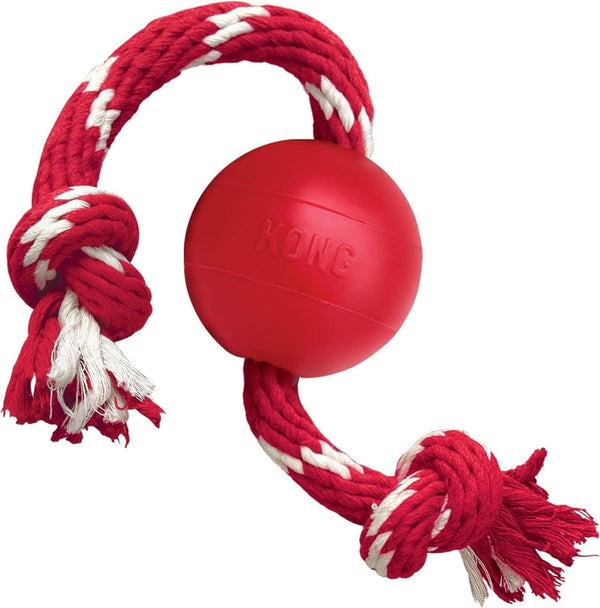 KONG Ball with Rope - Durable Fetch Toy with Rope for Easy Throwing - for Tug, Playtime & More - Natural Rubber - Red - for Small Dogs1