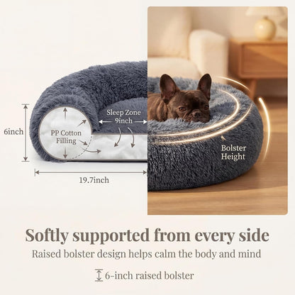 Small Calming Dogs Bed for Small Dogs Anti-Anxiety Machine Washable Fluffy Luxury Anti-Slip Waterproof Mute Base Warming Cozy Soft Pet Puppy round Bed4