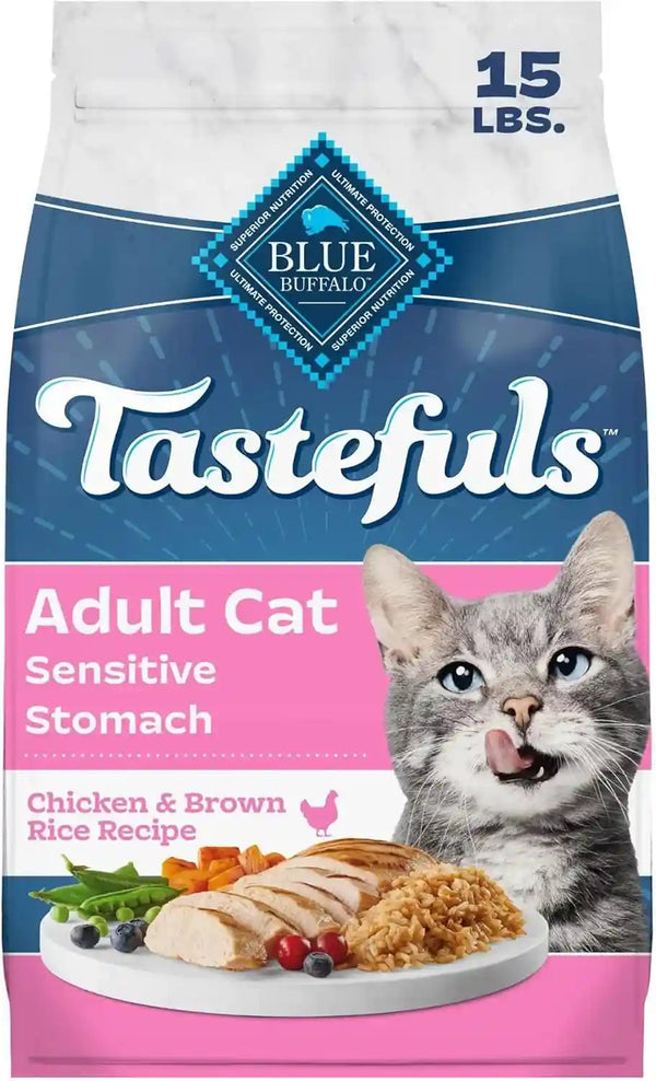 Blue Buffalo Tastefuls Chicken & Brown Rice Recipe Sensitive Stomach Adult Dry Cat Food, Real Chicken First, Deliciously Healthy Natural Cat Food, Natural Ingredients, Supports Digestion, 7-Lb Bag12