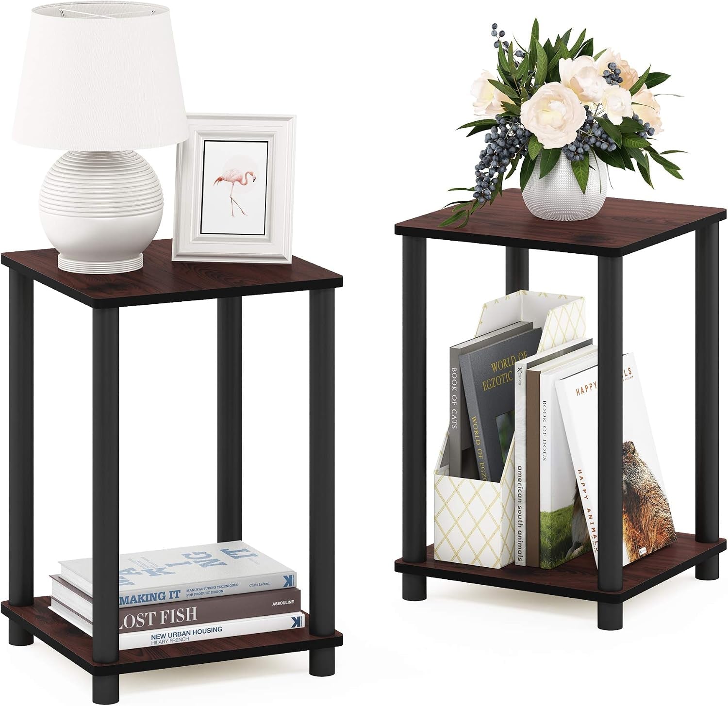 turn-n-tube-toolless-assembly-side-table-set-of-2-stackable-2-tier-brown-end-table-with-open-shelf-night-stand-bedside-table-for-living-room-bedroom-cherry-oak