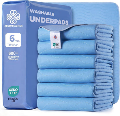 Accompagner Incontinence Bed Pads Washable Waterproof, Ultra-Absorbent Reusable Underpads for Diaper Changing, Nursing, Bedridden, Adults, Seniors, Kids and Dogs (Blue, 24"X24"(Pack of 6))38