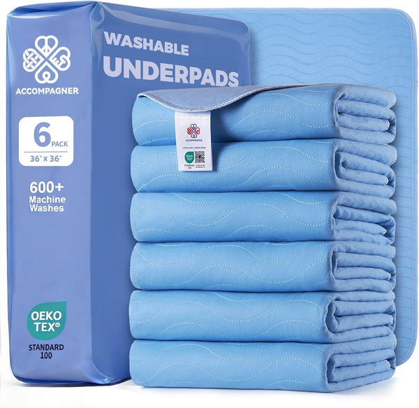 Accompagner Incontinence Bed Pads Washable Waterproof, Ultra-Absorbent Reusable Underpads for Diaper Changing, Nursing, Bedridden, Adults, Seniors, Kids and Dogs (Blue, 24"X24"(Pack of 6))38