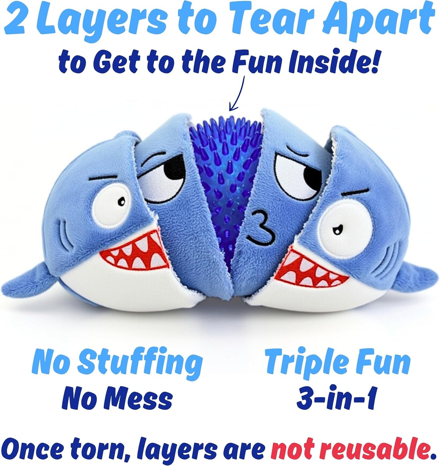 sharky-3-in-1-plush-shark-dog-chew-toy-with-squeaky-ball-inside-for-aggressive-chewers-super-interactive-no-stuffing-strong-tough-heavy-durable-birthday-gift-box-for-small-large-breed