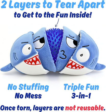 Sharky 3 in 1 Plush Shark Dog Chew Toy with Squeaky Ball inside for Aggressive Chewers, Super Interactive No Stuffing, Strong Tough Heavy Durable, Birthday Gift Box for Small & Large Breed2