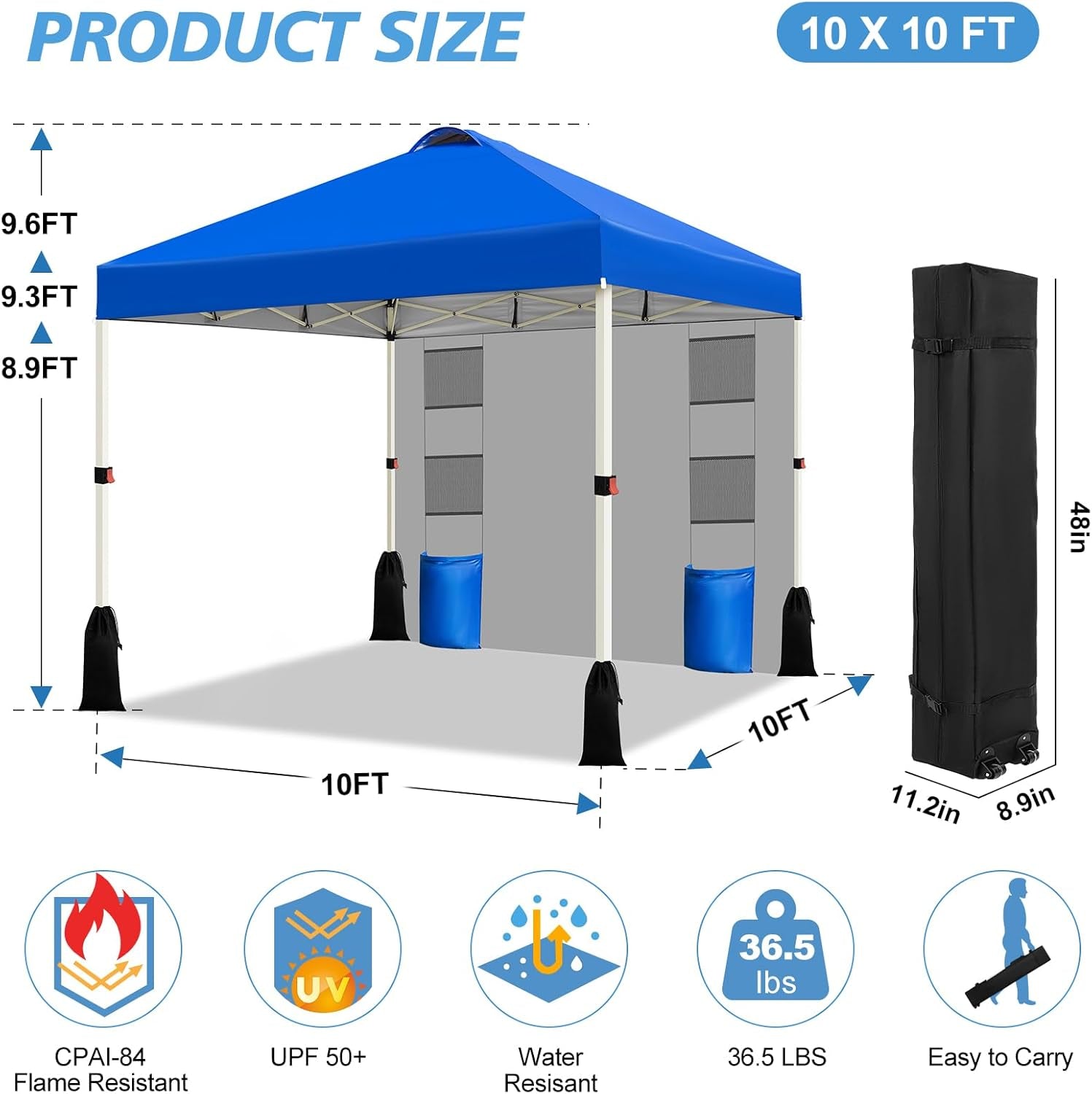 10x10-pop-up-canopy-tent-1-button-push-setup-canopy-tent-with-1-sidewall-adjustable-height-instant-portable-shelter-portable-roller-bag-easy-outdoor-sun-shade-for-events-4-weight-bags-blue