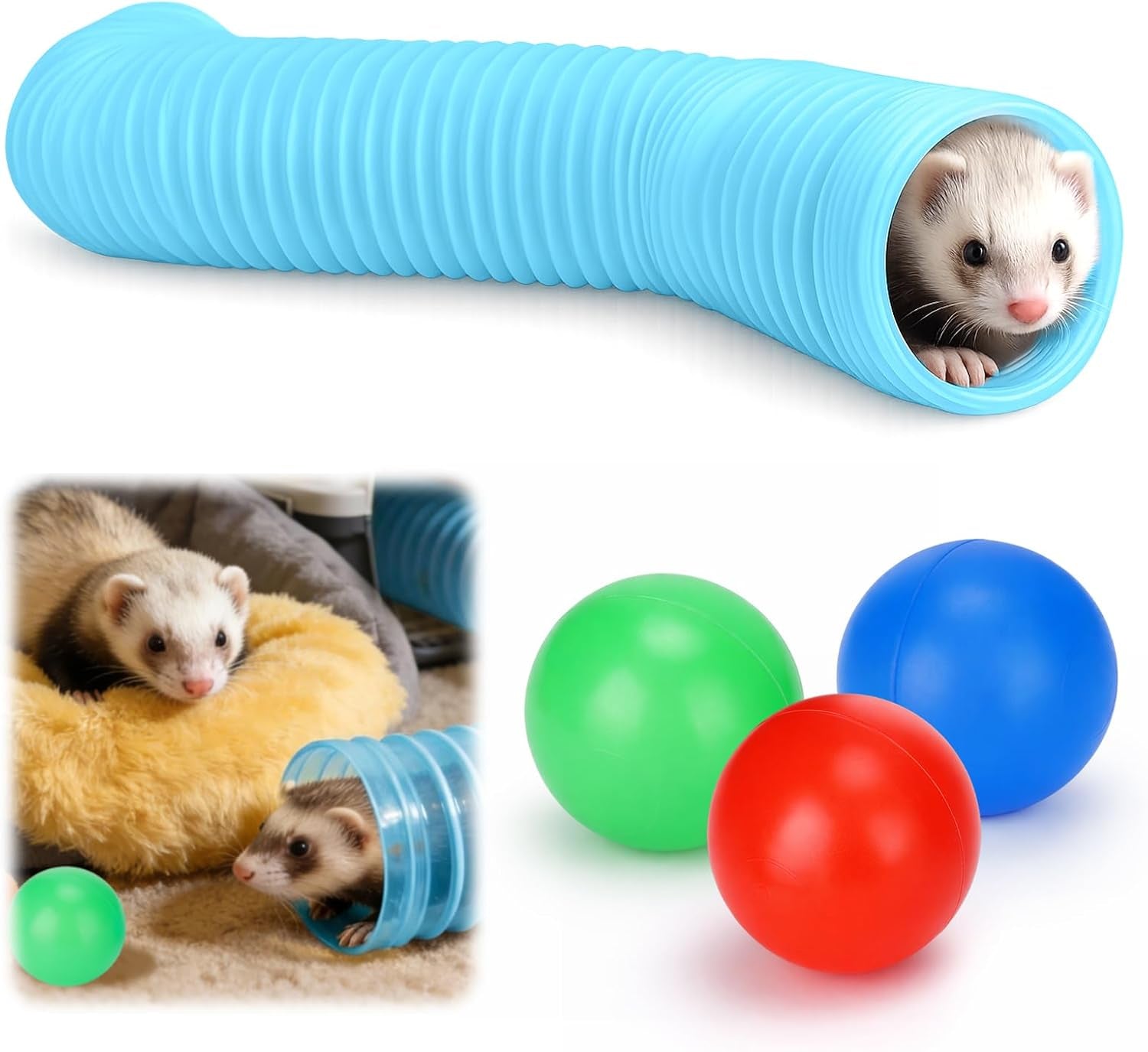 mity-rain-ferret-toys-with-3-balls-inclueded-collapsible-tunnel-tube-accessories-for-ferrets-guinea-pigs-hamsters-expandable-interactive-toys-supplies-for-small-pets