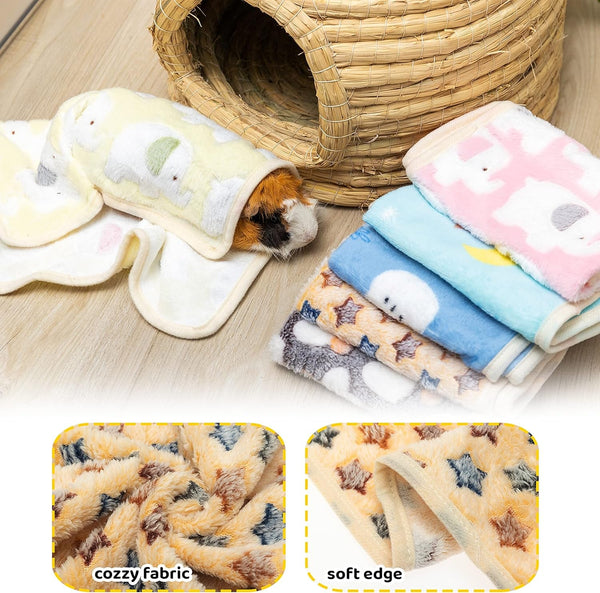 CUSOZWO Guinea Pig Bedding Mat 6 Pack, Soft Fleece Small Pet Blankets | Washable Small Animal Cage Liners Sleep Mat Accessories for Rat, Rabbit, Hamster, Hedgehog (13.7X13.7In)3