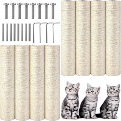 Arrowbash 8 Pcs M8 Cat Scratching Post Replacement 15.7X3.1'' Sisal Pole Cat Tree Climbing Post Replacement with Screw, Refill Scratcher Pole for Indoor Kitten Tree Tower Spare Pet Furniture Protector1