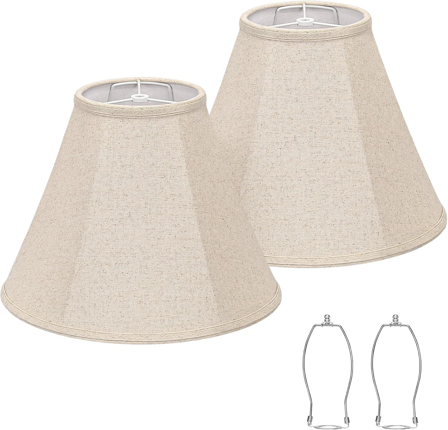 bell-lamp-shades-set-of-2-6top-x-13bottom-x-10high-beige-lamp-shade-lampshade-for-table-lamps-floor-lamps-fabric-natural-linen-hand-crafted-spider-fitter-harp-holders-included-easy-assembly
