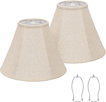 Bell Lamp Shades Set of 2, 6"Top X 13"Bottom X 10"High, Beige Lamp Shade | Lampshade for Table Lamps Floor Lamps, Fabric Natural Linen Hand Crafted, Spider Fitter, Harp Holders Included, Easy Assembly1