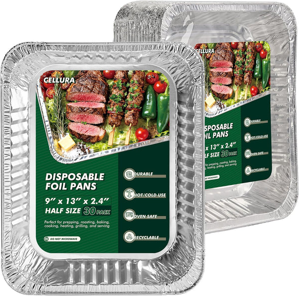 9X13 Aluminum Foil Pans 30 Pack, Disposable Half Size Deep Steam Foil Pans for Cooking, Roasting Turkey, Baking, Meal Prep, Parties & Food Prepping - Thanksgiving, Christmas, Parties, Catering1