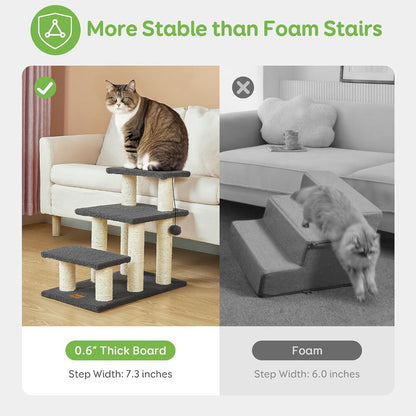 Pawque Dog Stairs & Cat Scratching Post Pet Steps for High Beds Couch | High-Strength Boards Holds up to 150 Lbs for Indoor Small Cats Kittens Dogs Climbing Playing, 3 Combination Options, 3 Steps4