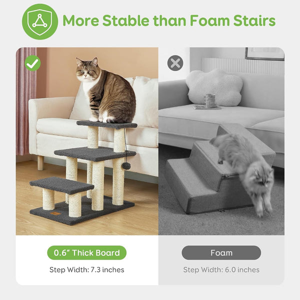Pawque Dog Stairs & Cat Scratching Post Pet Steps for High Beds Couch | High-Strength Boards Holds up to 150 Lbs for Indoor Small Cats Kittens Dogs Climbing Playing, 3 Combination Options, 3 Steps4