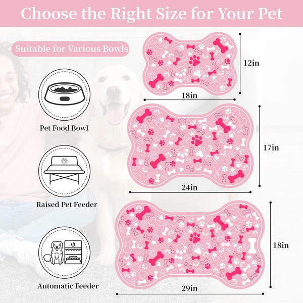 Dog & Cat Food Mat Bone Shaped Pet Feeding Mat Quick Absorb Water Bowl Placemat with Rubber Backing Indoor Floor Stain Resistant Pet Accessory Supplies (Light Pink Small, 12X18 Inches)6