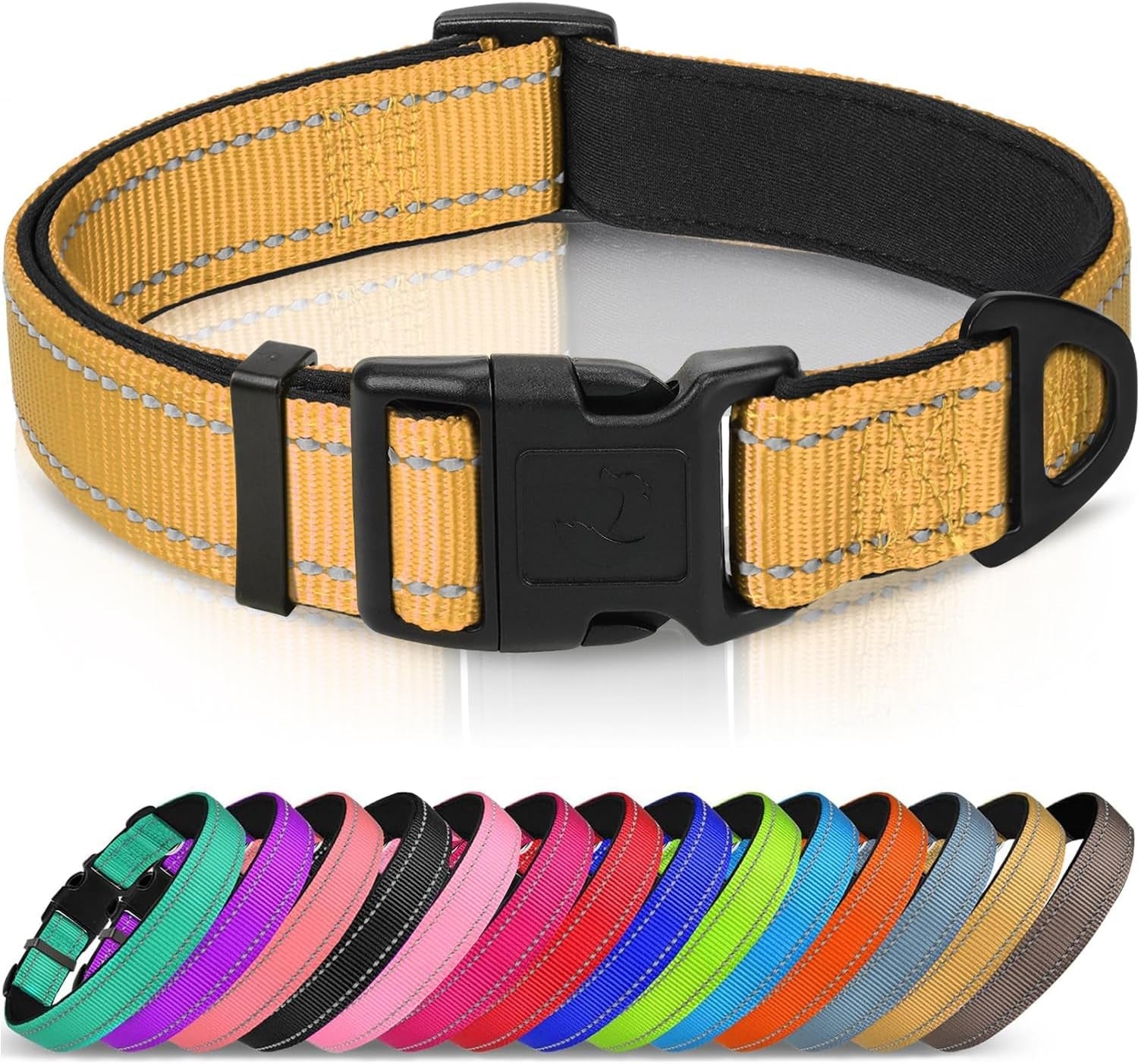 joytale-reflective-dog-collar-adjustable-neoprene-padded-teal-l-breathable-nylon-for-large-dogs-no-chafing-on-walks-and-outdoor-hikes-tear-resistant-webbing-metal-d-ring-night-safety