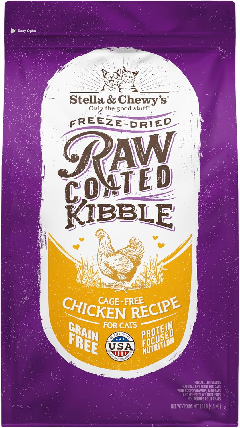 stella-chewys-raw-coated-cat-food-high-protein-grain-free-kibble-with-cage-free-chicken-premium-digestive-support-with-probiotics-natural-small-kibble-perfect-for-picky-eaters-10-lb-bag