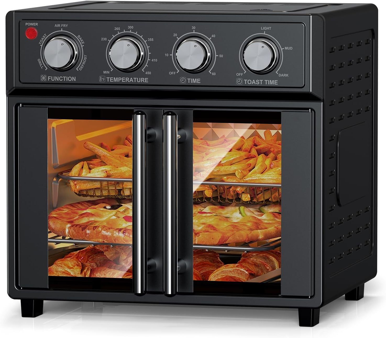 26qt-air-fryer-toaster-oven-combo-french-doors-7-preset-menus-1700w-stainless-steel-convection-countertop-oven-for-bake-roast-grill-toast-dehydrate-defrost-easy-to-clean-black
