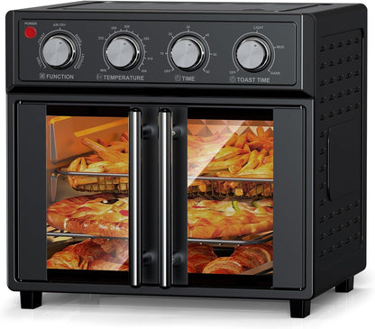 26QT Air Fryer Toaster Oven Combo - French Doors & 7 Preset Menus, 1700W Stainless Steel Convection Countertop Oven for Bake, Roast, Grill, Toast, Dehydrate, Defrost, Easy to Clean (Black)1