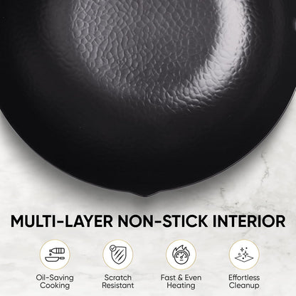 12.6 Inch Carbon Steel Wok Pan with Glass Cover, Pre-Seasoned Flat Bottom Wok for Chinese Cooking, Woks & Stir-Fry Pans Cookware, Compatible with Induction, Electric, Gas & Halogen7